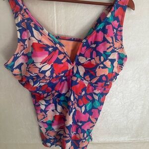 Raisins Floral One Piece Swimsuit Top - Pink and Blue